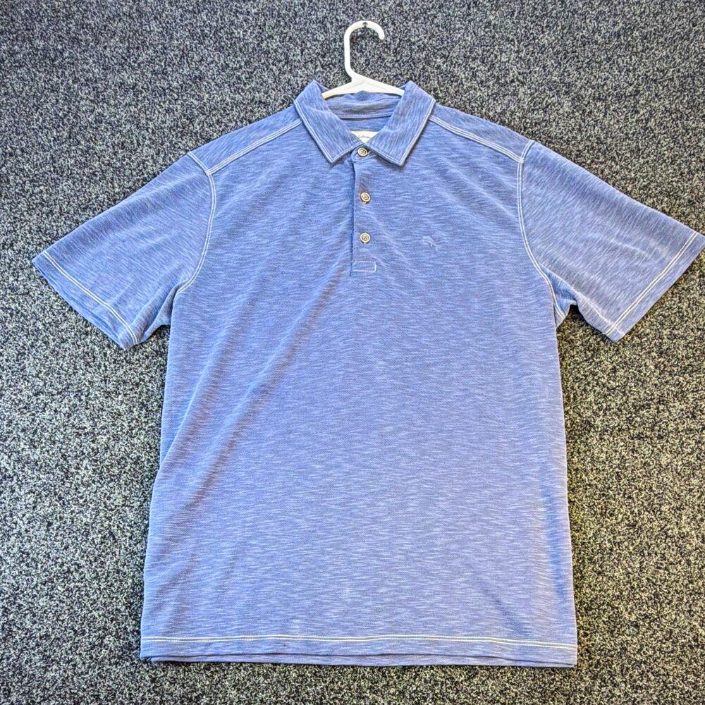 Tommy Bahama Polo Shirt Men's L Blue Short Sleeve Collared Solid Logo Modal